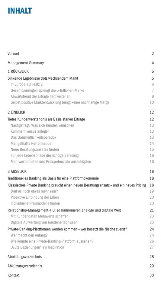 Inhaltsverzeichnis - zeb Private Banking Studie Deutschland - 2018