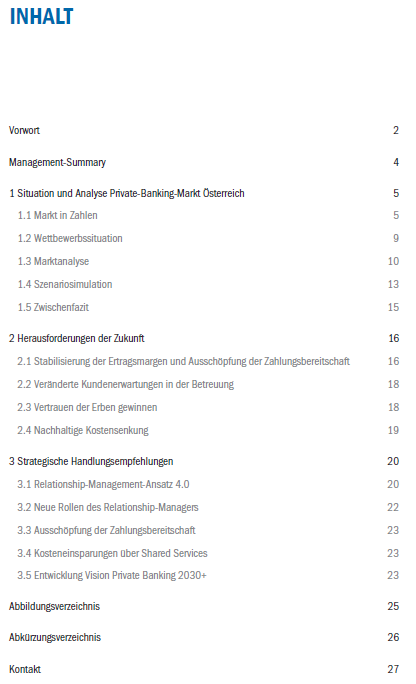 Inhaltsverzeichnis - zeb Private Banking Studie Österreich - 2018