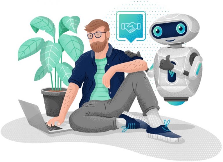 Comichaftes Bild zeigt Kunden im Gespräch mit Robo Advisor / Interview mit VisualVest / Robo Advisory Markt 2020