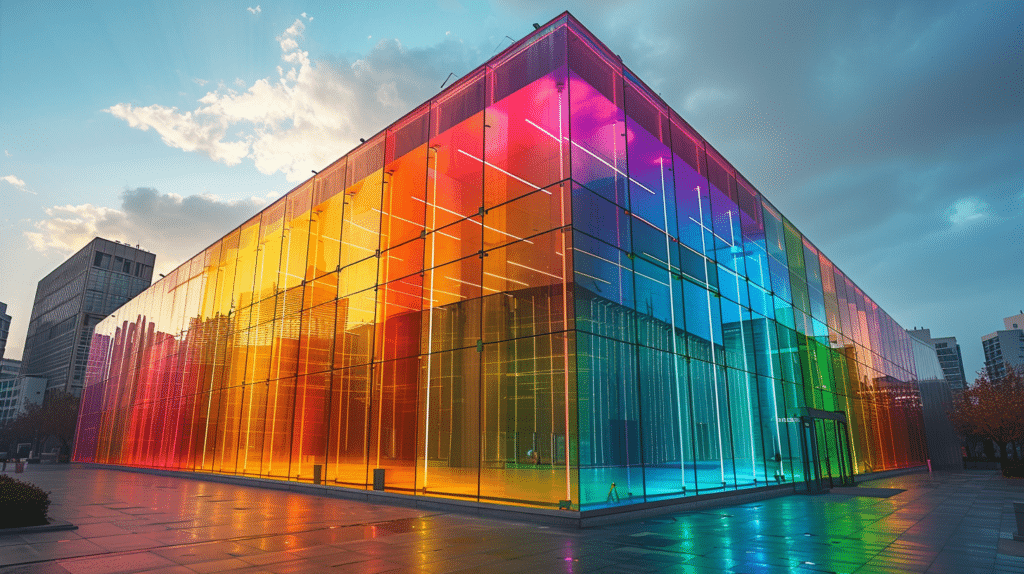 Bürogebäude in Regenbogenfarben