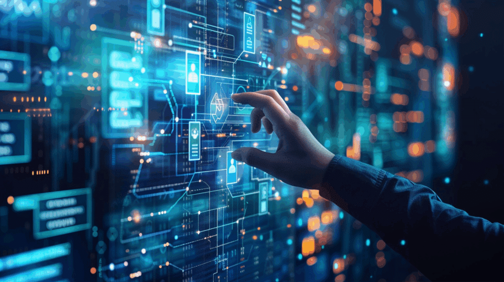 Digitaler Screen mit Auswahlmöglichkeit als Sinnbild für die Frage, ob digitale Zwillinge der unsichtbare Gamechanger in der Finanzindustrie sind