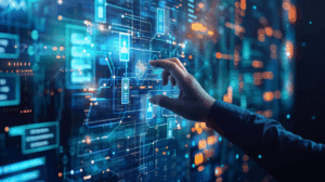 Digitaler Screen mit Auswahlmöglichkeit als Sinnbild für die Frage, ob digitale Zwillinge der unsichtbare Gamechanger in der Finanzindustrie sind