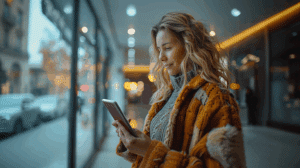 Frau liest einen Text in einfacher Sprache