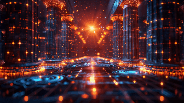 Abstrakte digitale Halle als Sinnbild für den SNCI-Entzug und wie dieser das regulatorische Spielfeld einzelner kleiner Institute verändert