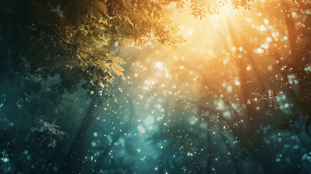 Digitale Ströme vor grünen Wald als Sinnbild für die Nachhaltigkeitsberichterstattung für Regionalbanken