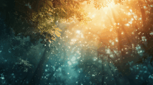 Digitale Ströme vor grünen Wald als Sinnbild für die Nachhaltigkeitsberichterstattung für Regionalbanken