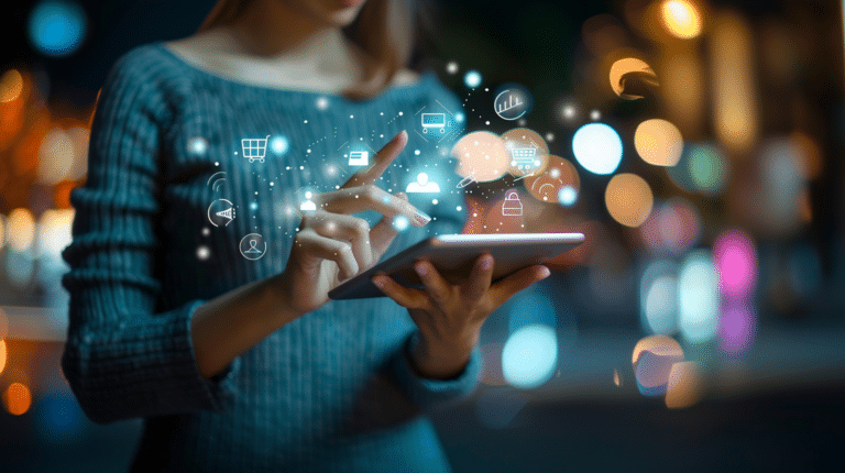 Tablet mit verschiedenen Icons zur omnikanalen Kundensteuerung